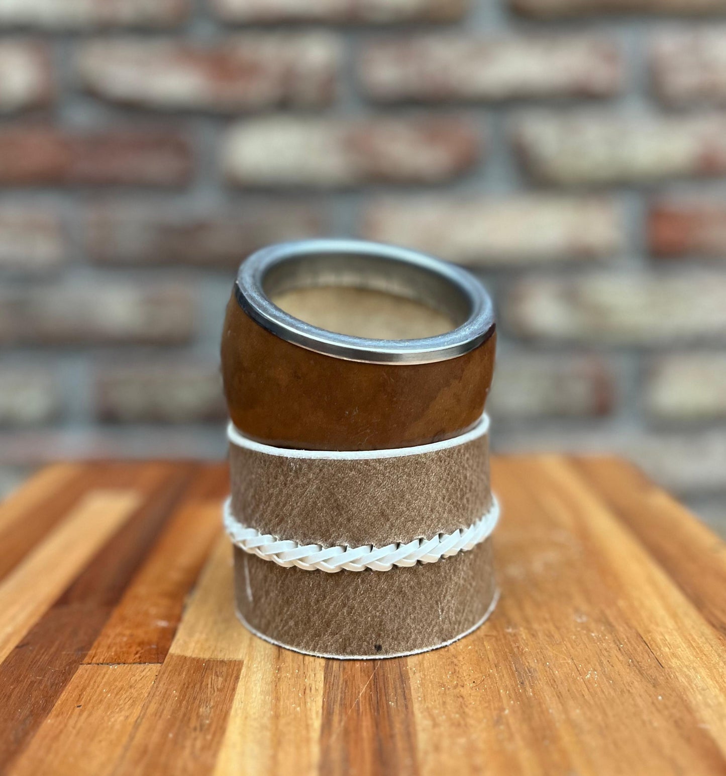 Mate pulido virola chata + posamate cuero costura