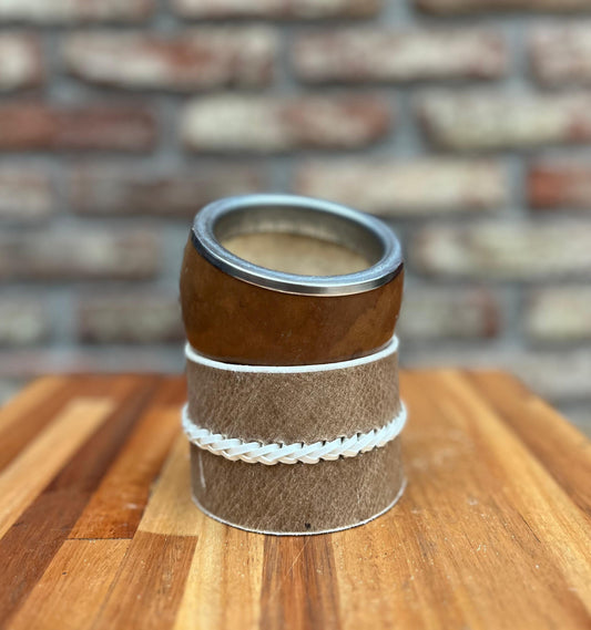 Mate pulido boquilla chata + posamate cuero costura