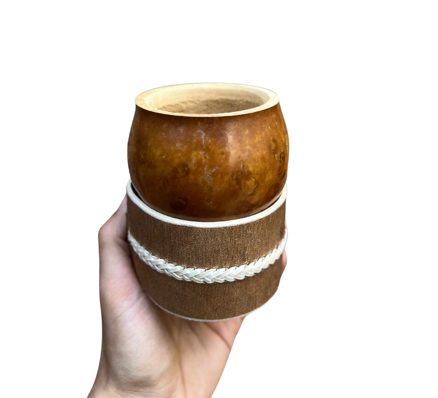 Mate común pulido + posamate cuero con costura