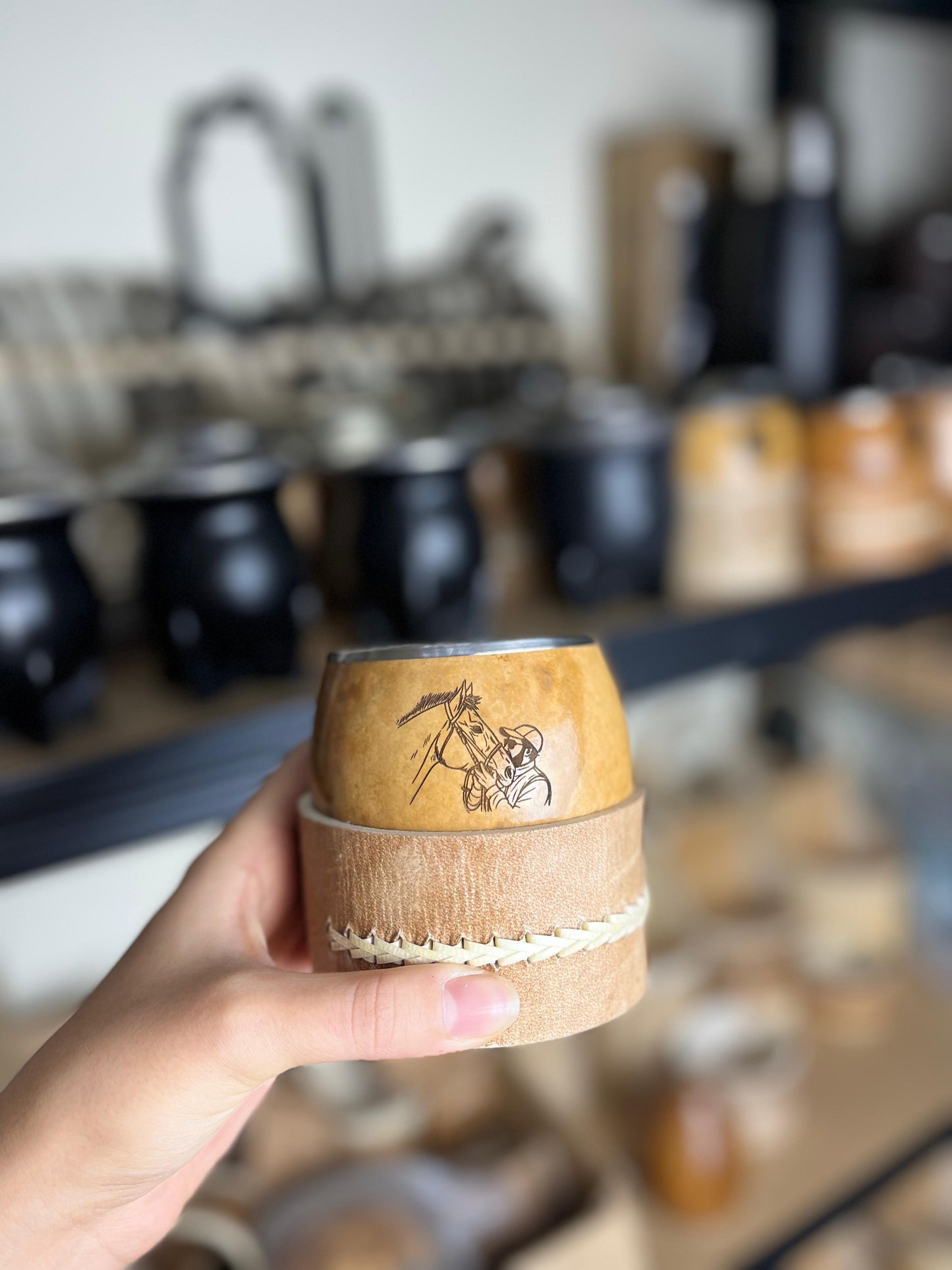 Mate pulido boquilla chata + posamate cuero costura