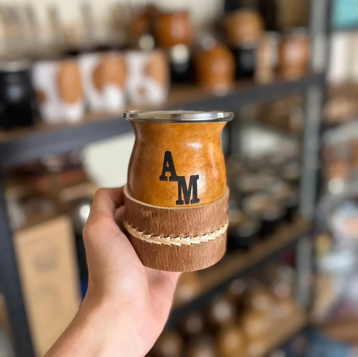 Mate criollo con virola + posamate con costura