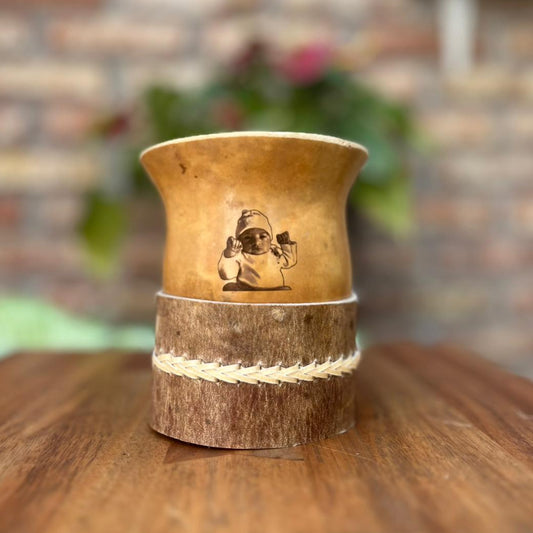 Mate criollo pulido + posamate cuero con costura