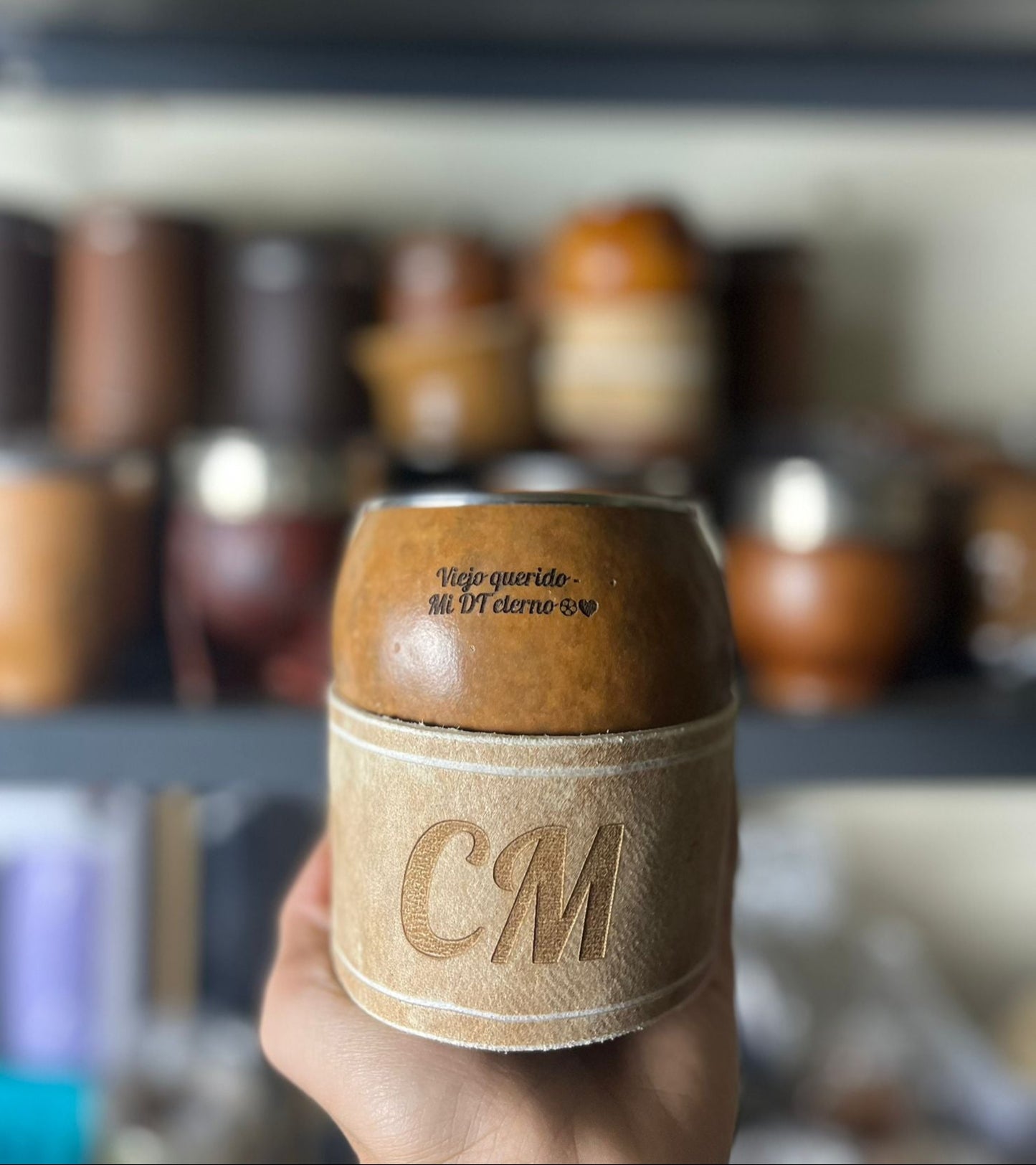 Mate pulido virola chata + posamate cuero costura