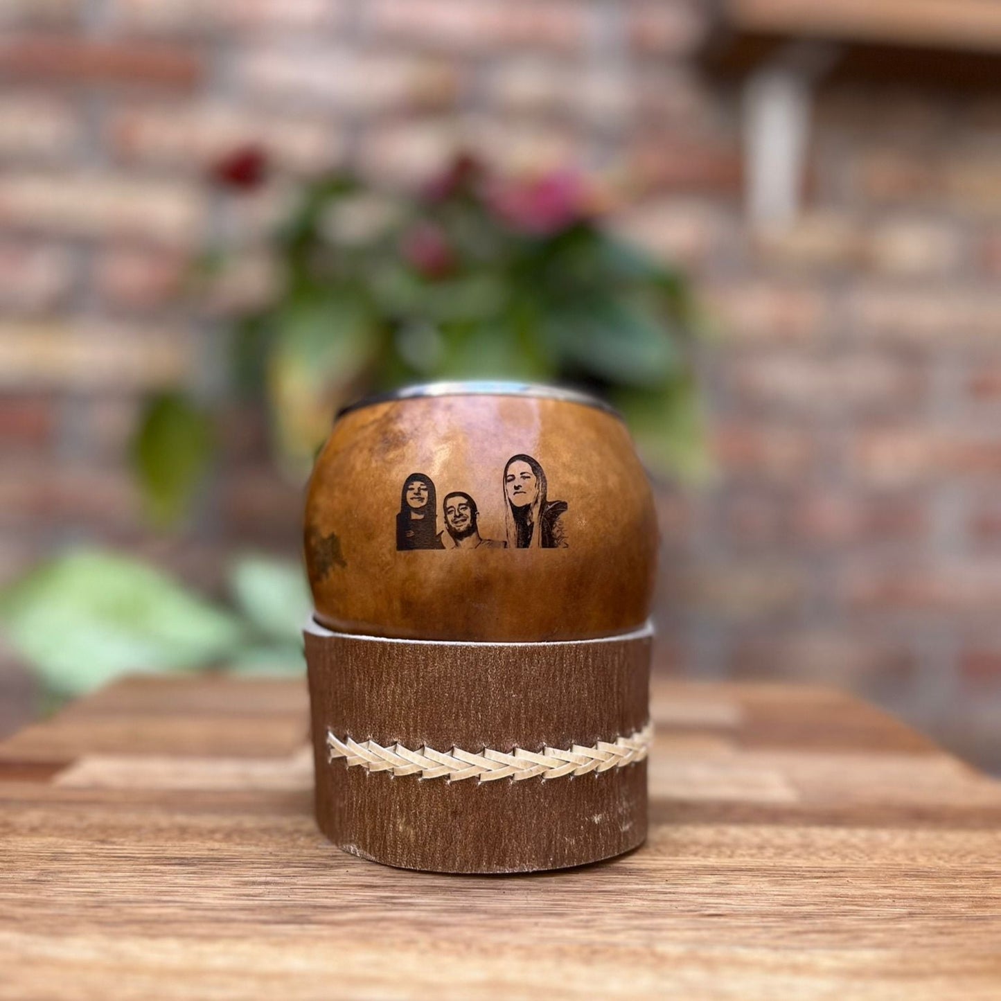 Mate pulido boquilla chata + posamate cuero costura