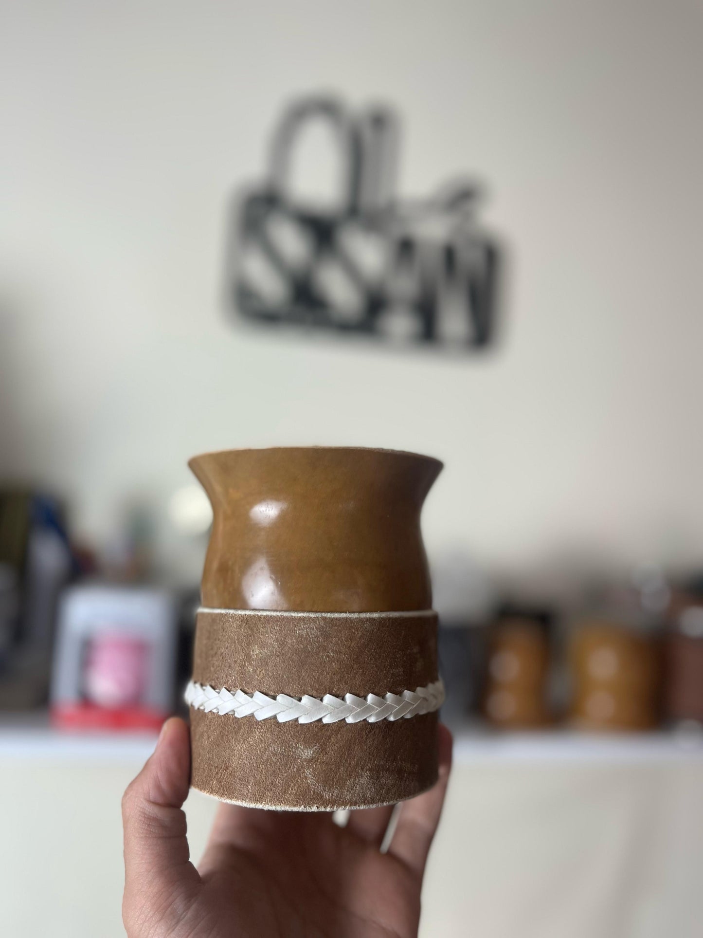 Mate de vuelo pulido + posamate cuero con costura