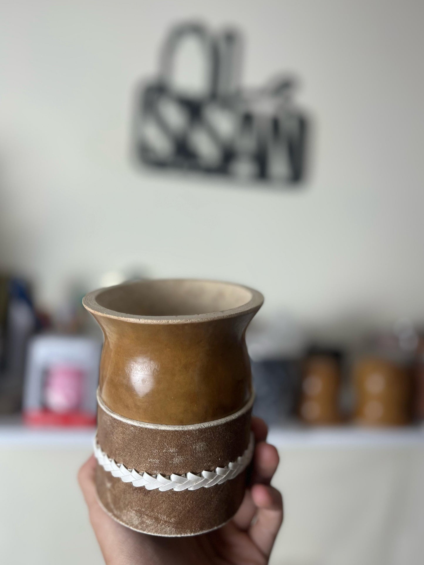 Mate de vuelo pulido + posamate cuero con costura