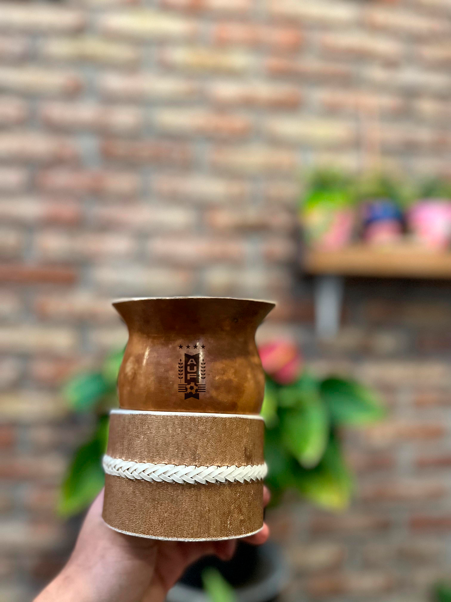 Mate de vuelo pulido + posamate cuero con costura