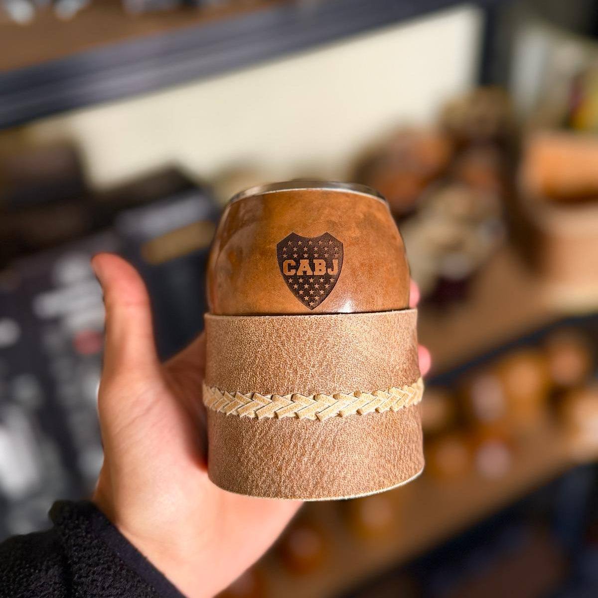 Mate pulido boquilla chata + posamate cuero costura