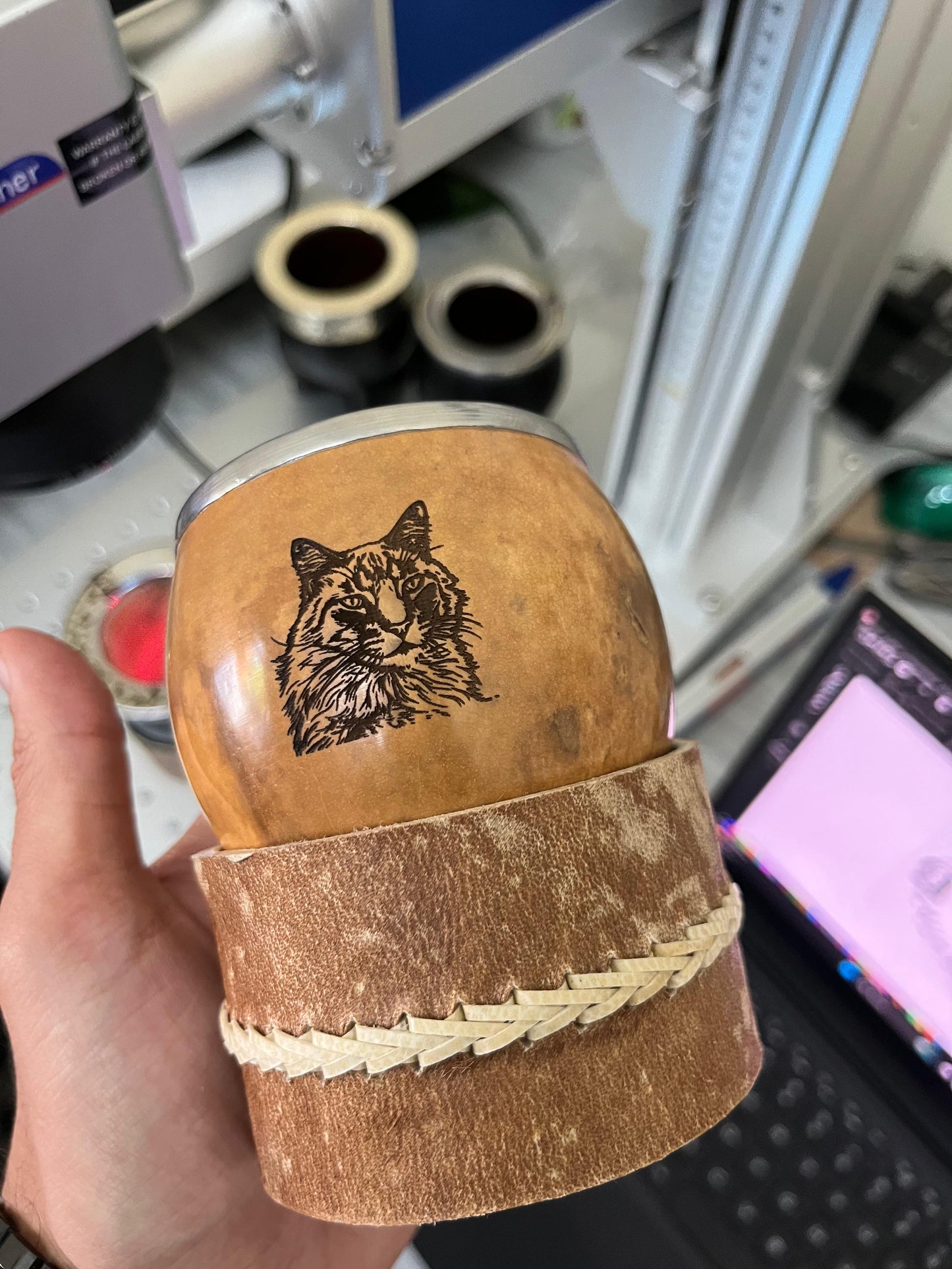 Mate pulido boquilla chata + posamate cuero costura