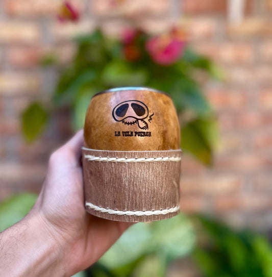 Mate boquilla chata LVP + posamate de cuero