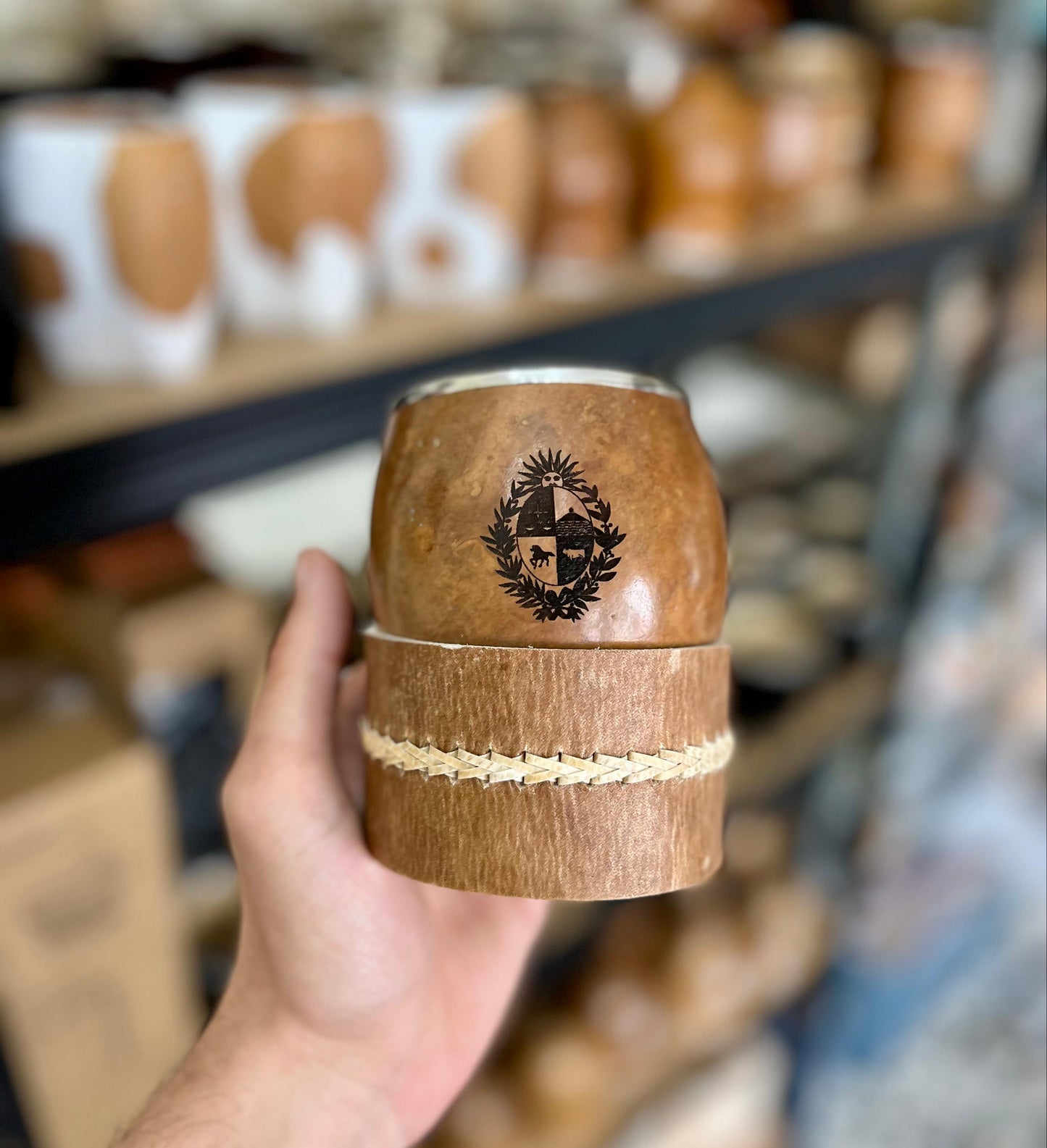 Mate pulido boquilla chata + posamate cuero costura