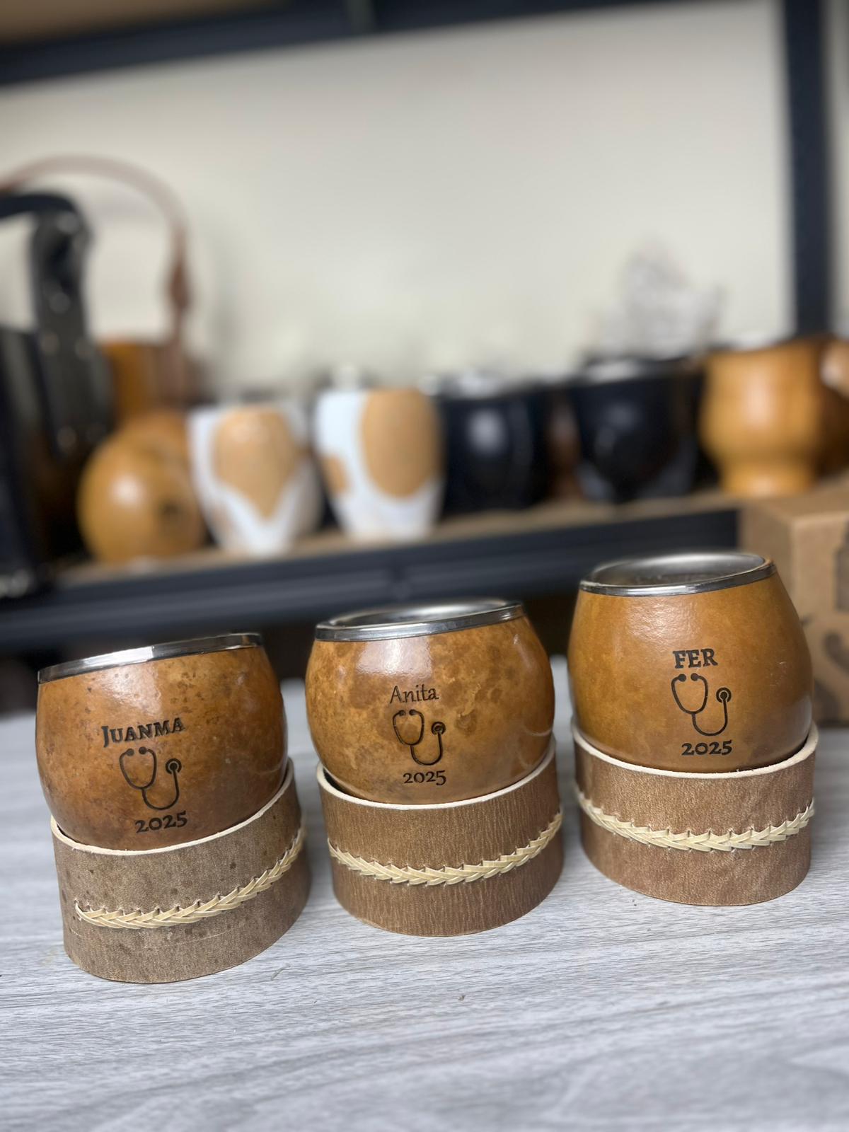 Mate pulido boquilla chata + posamate cuero costura