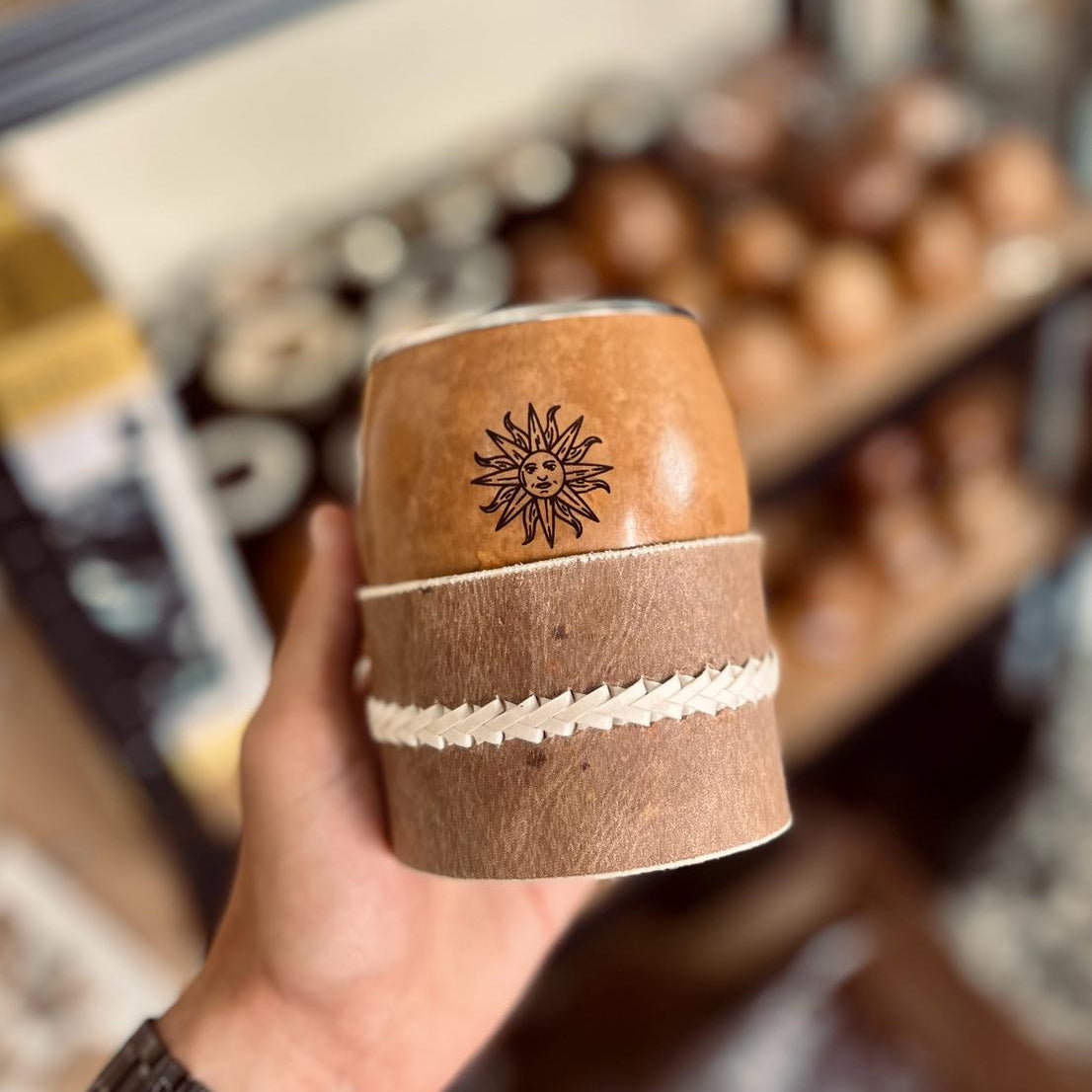 Mate pulido boquilla chata + posamate cuero costura