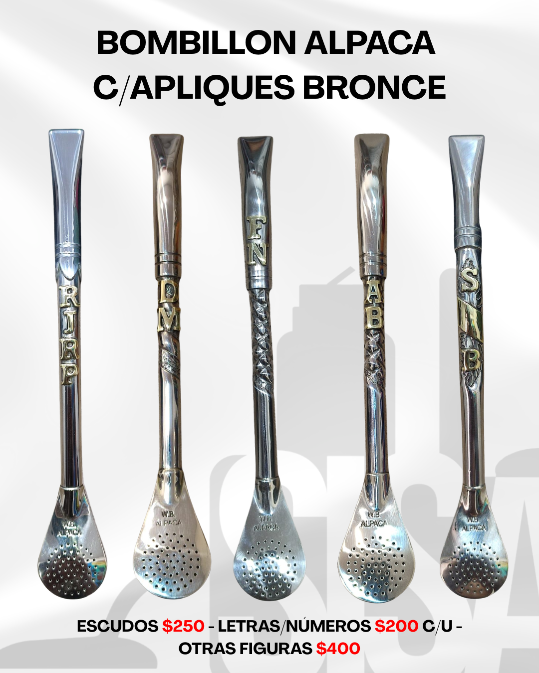 Bombillon personalizado c/apliques bronce