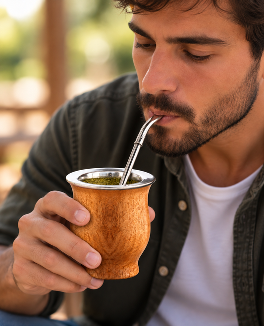 Mate camionero de algarrobo + bombilla alpaca pico de loro