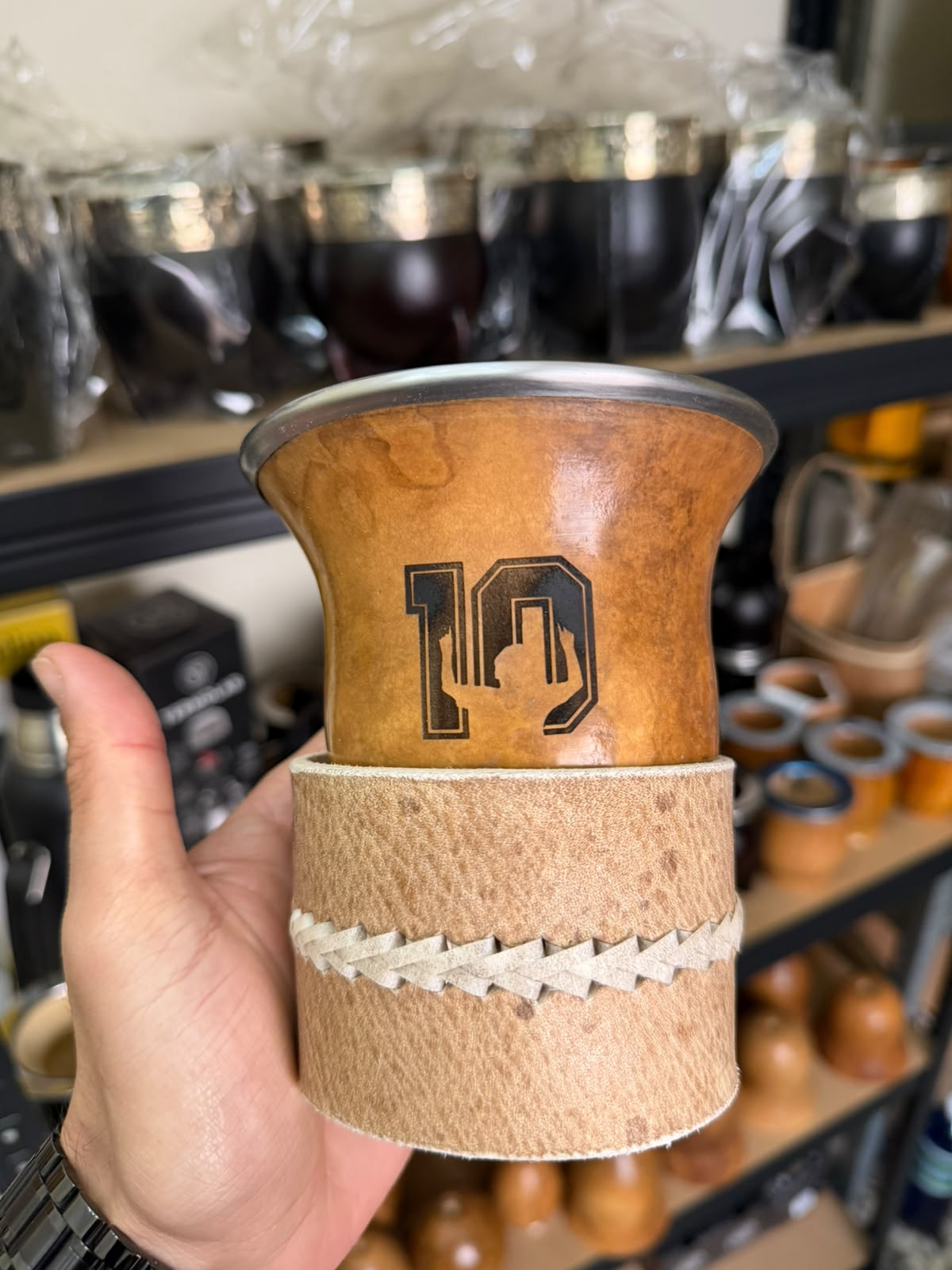 Mate criollo con virola + posamate con costura