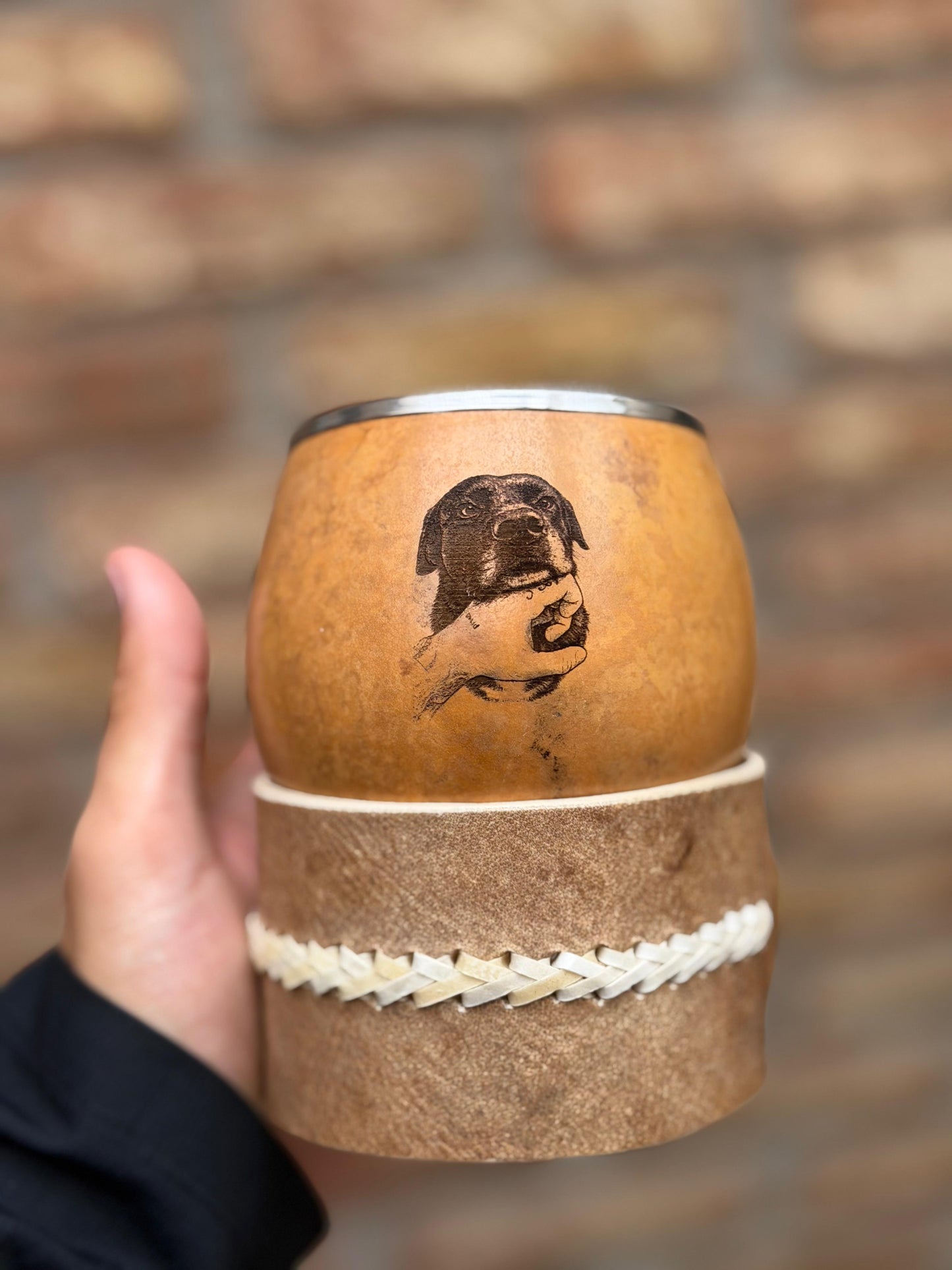 Mate pulido boquilla chata + posamate cuero costura