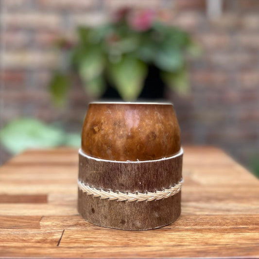 Mate común pulido + posamate cuero con costura