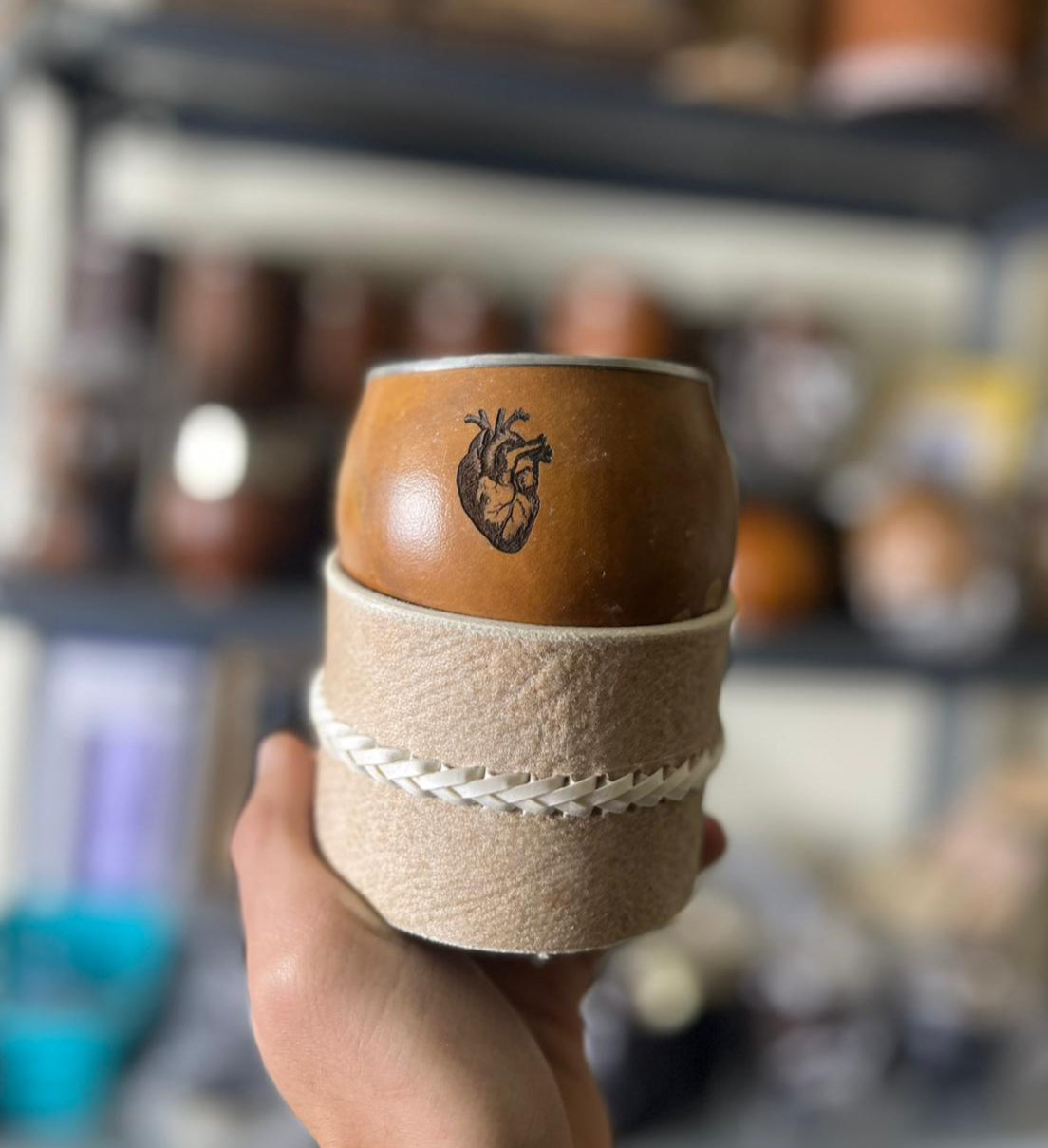 Mate pulido virola chata + posamate cuero costura