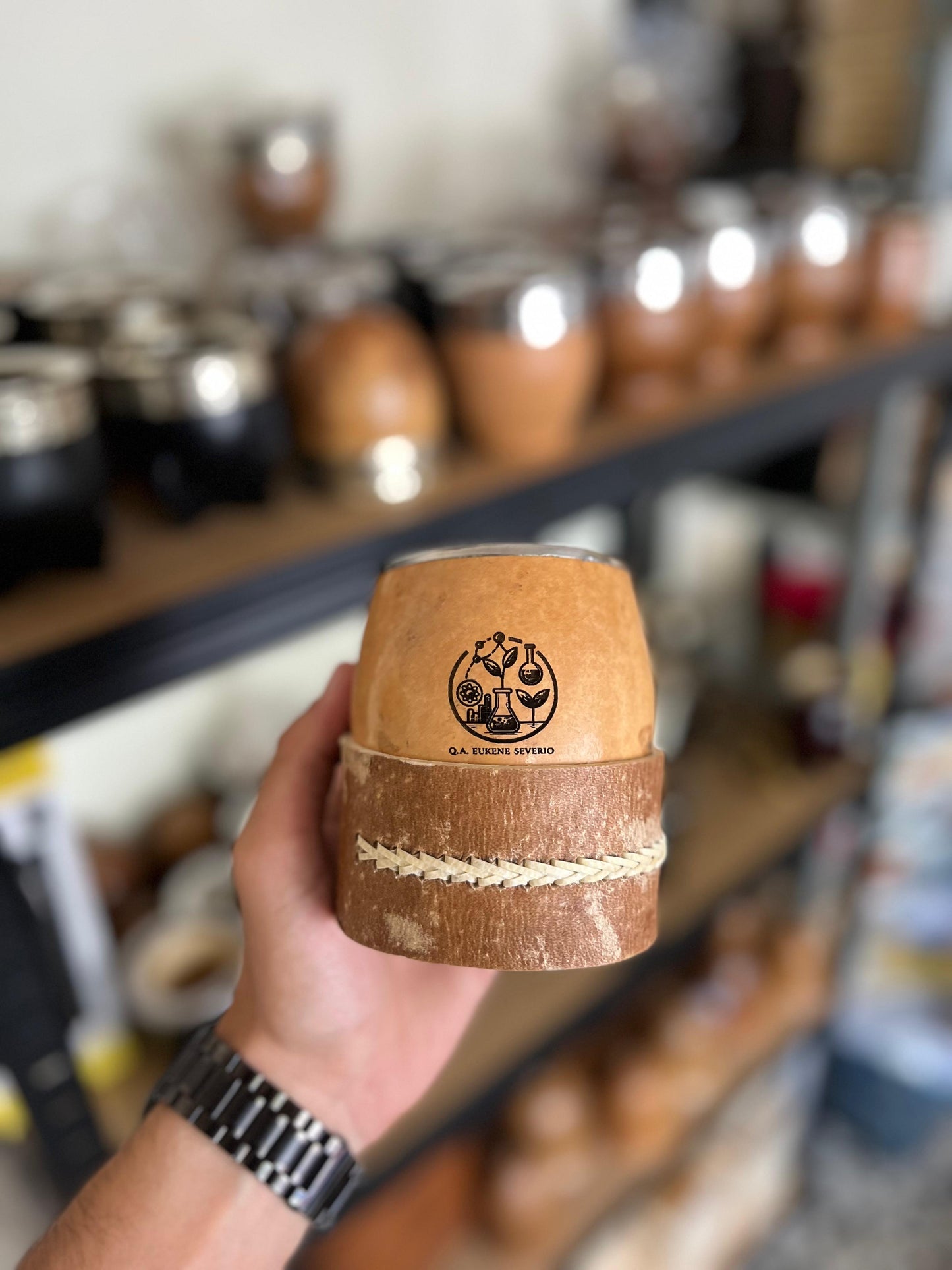 Mate pulido boquilla chata + posamate cuero costura