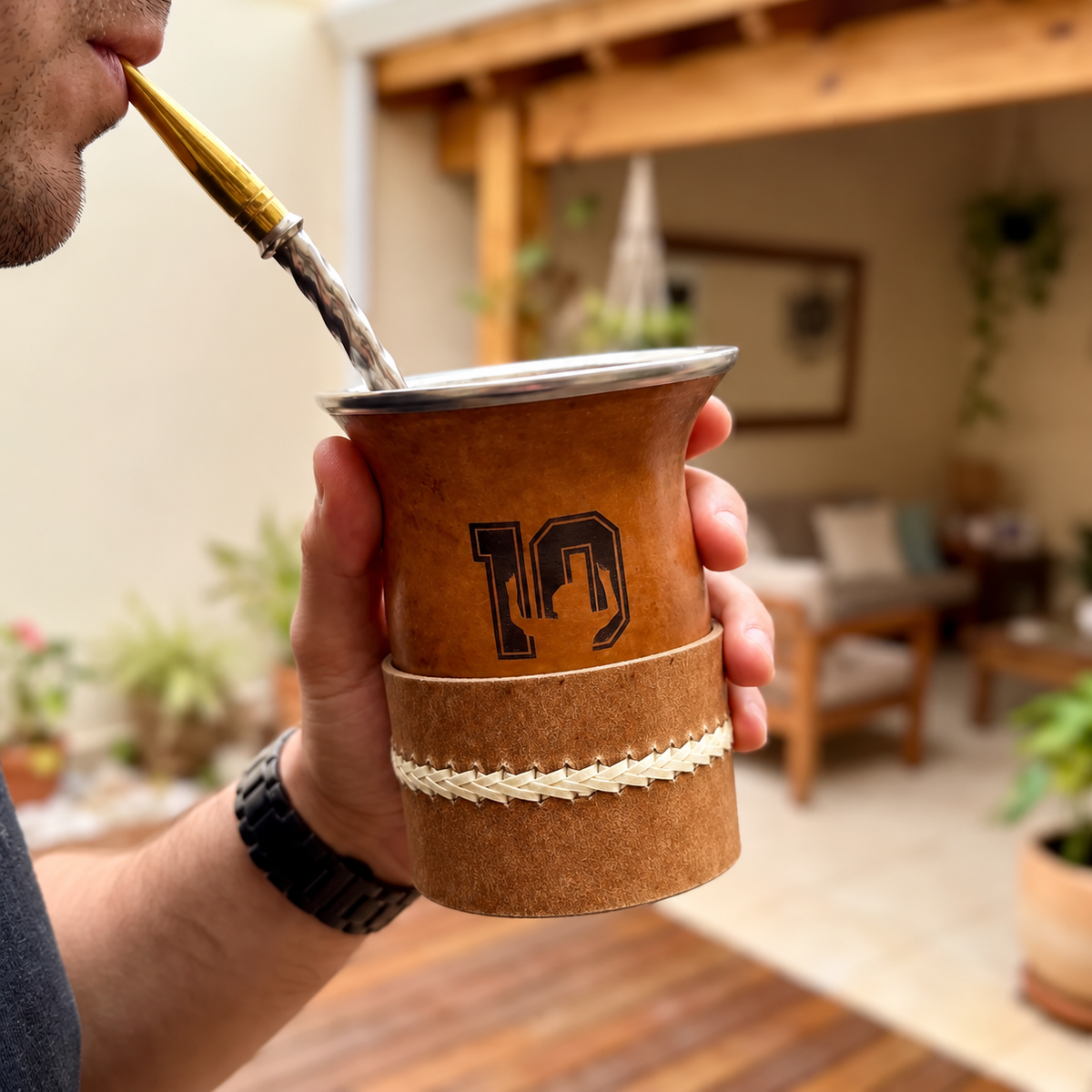 Mate criollo con virola + posamate con costura