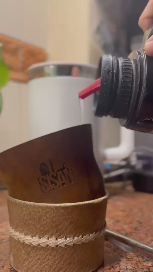 Mate de vuelo pulido + posamate cuero con costura