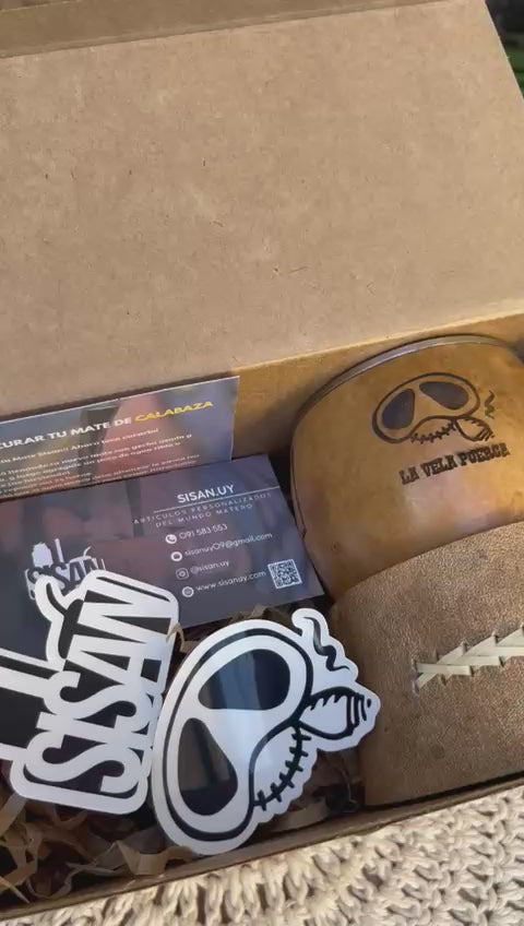 Mate boquilla chata LVP + posamate de cuero costura centro